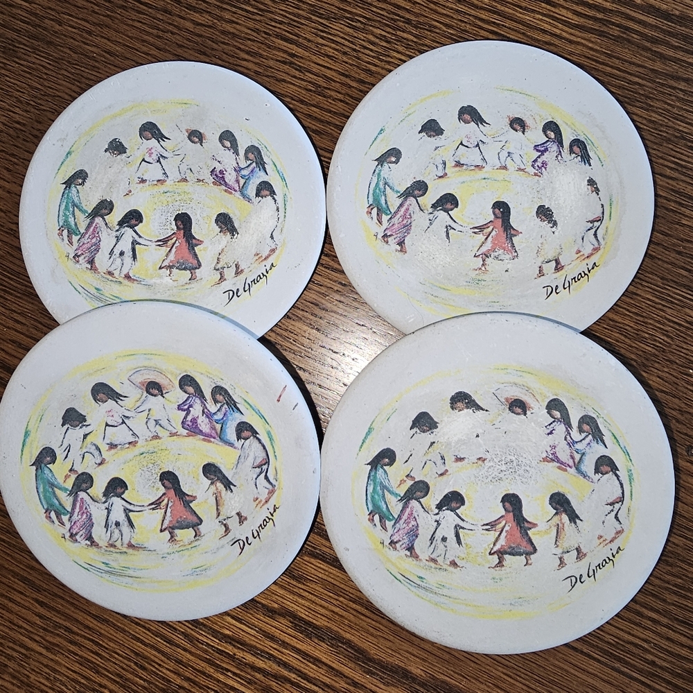 De Grazia Ceramic Drink Table Coasters Set of 4 Sandstone